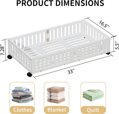 Bamboo Under Bed Storage with Wheels (2-Pack) – Rolling Underbed Shoe Organizer Box for Shoes