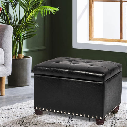 24'' Leather Storage Ottoman Rectangular Foot Rest Stool with Nailhead Trim Toy Chests & Storage
