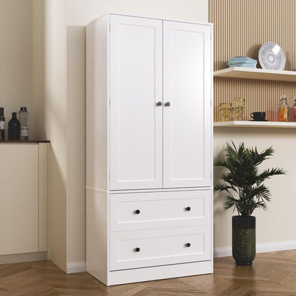 64.2" Tall White Kitchen Pantry, Storage Cabinet with Doors and Drawers, Freestanding Wooden