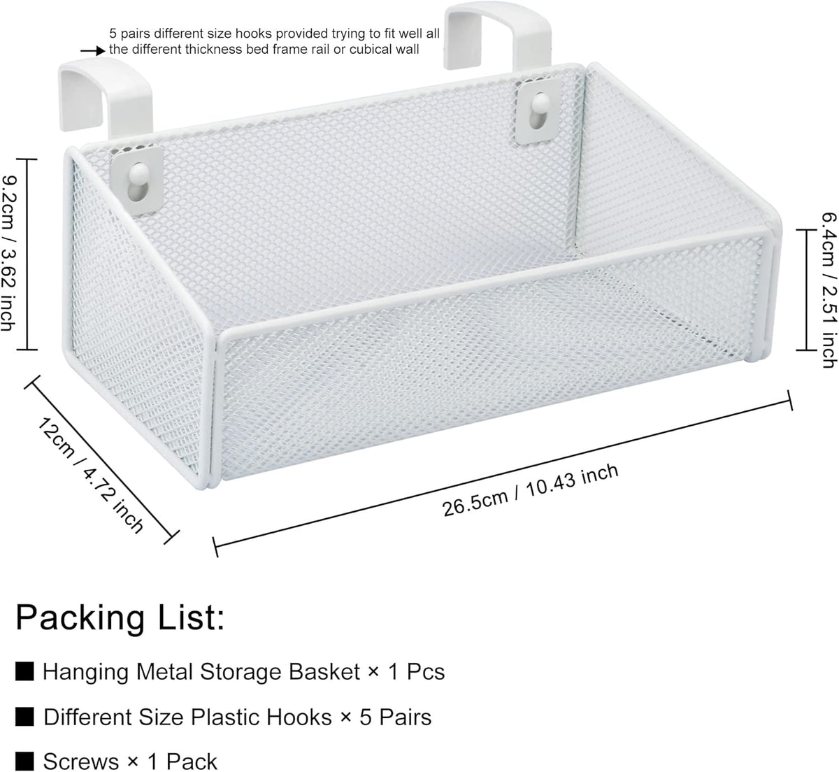 Bedside Caddy Hanging Storage Basket Beside Shelf Metal Organizer for Collage Dorm Bunk