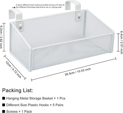 Bedside Caddy Hanging Storage Basket Beside Shelf Metal Organizer for Collage Dorm Bunk