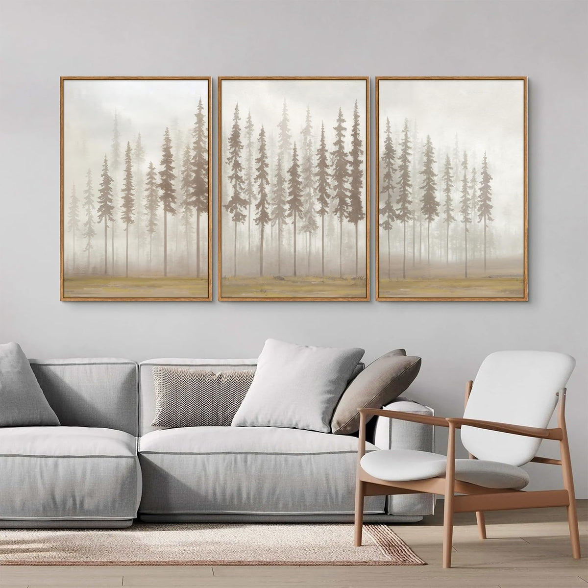 SIGNINART Large Pine Tree Framed Canvas Wall Art Set, Foggy Forest Landscape Wall Decor, Modern