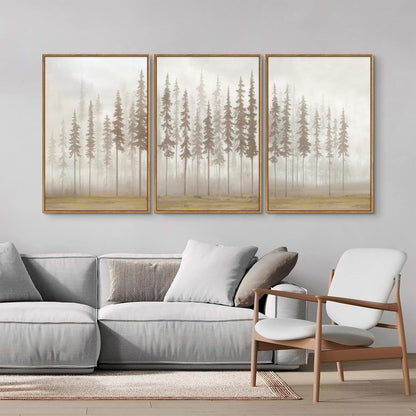 SIGNINART Large Pine Tree Framed Canvas Wall Art Set, Foggy Forest Landscape Wall Decor, Modern
