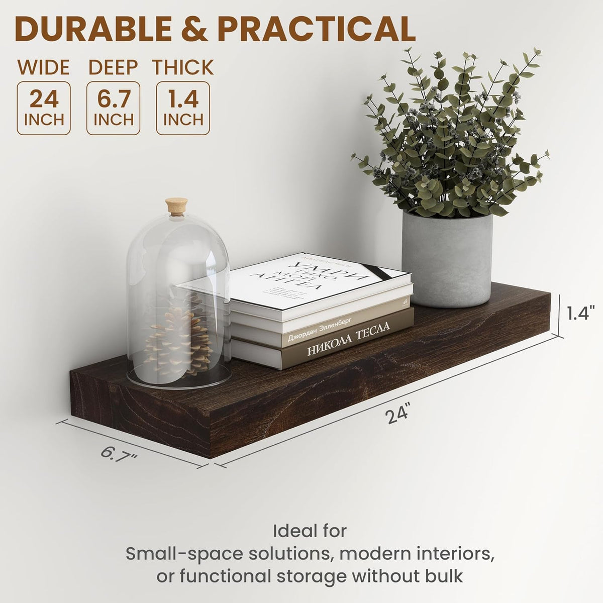 Wood Floating Shelves for Wall, 24" Floating Shelves Wall Mounted, Rustic Old Elm Wood Shelves for