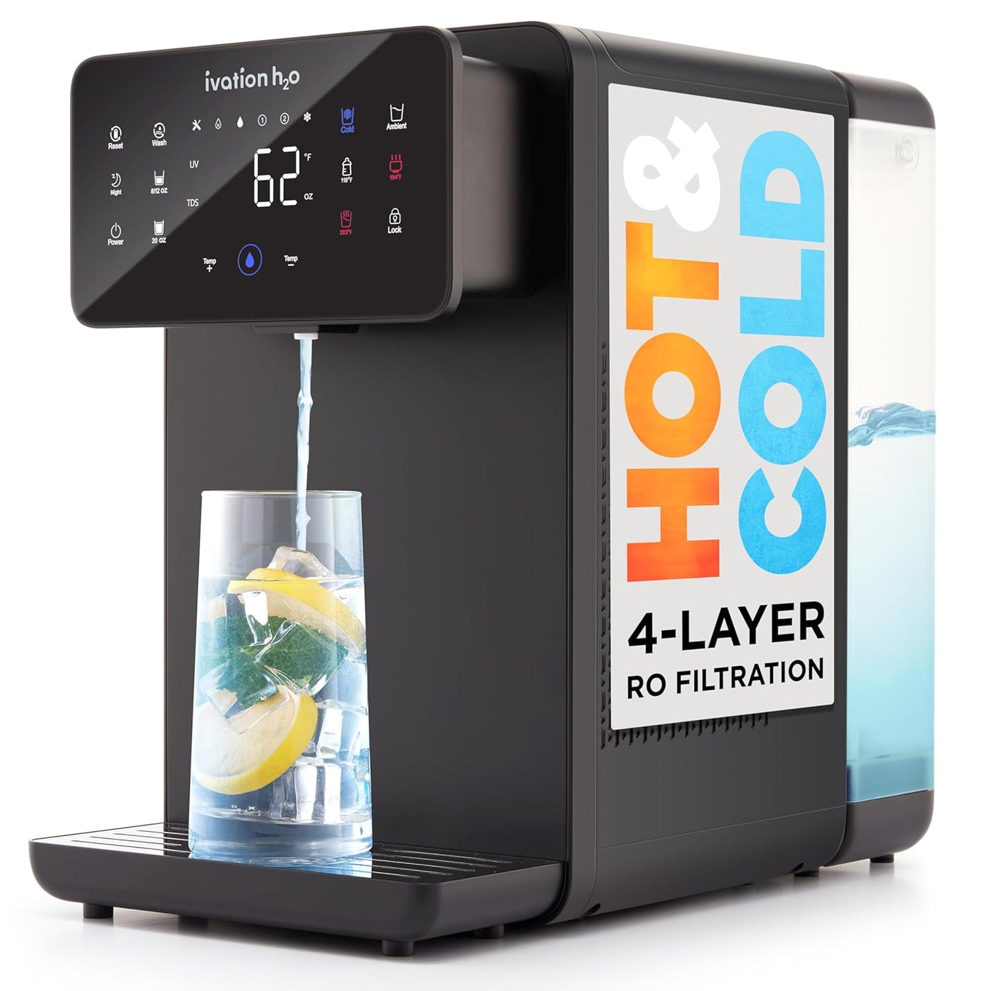 Ivation H2O Hot & Cold, Countertop Reverse Osmosis System, TDS Filter System, 4 Stage RO Water