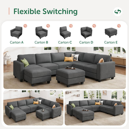 HONBAY Corduroy Sectional Couch with Storage U Shaped Sectional Sofa Modular Sectional Couches for