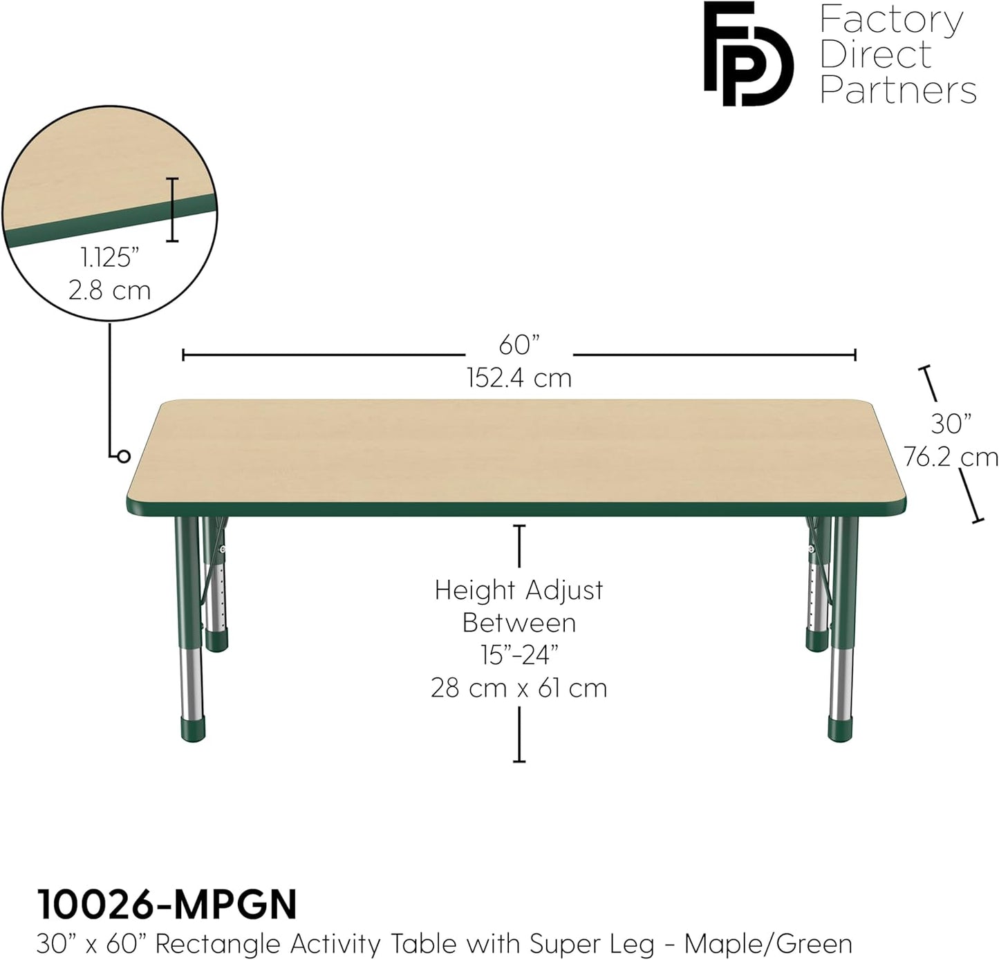 Factory Direct Partners FDP Rectangle Activity School and Classroom Kids Table (30 x 60 inch)