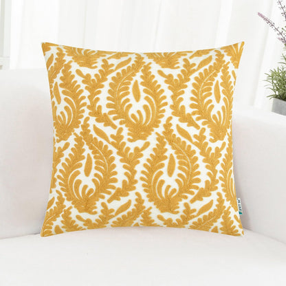 HWY 50 Mustard Yellow Decorative Throw Pillow Covers 18x18 Inch (1 Piece), Embroidered Cotton