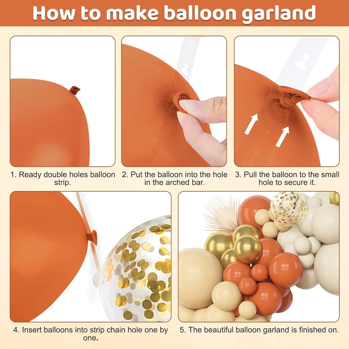 Amandir 153pcs Orange Balloon Arch Garland Kit, Different Sizes 18 12 10 5inch Latex Metallic Gold