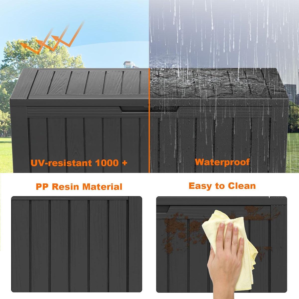 80 Gallon Resin Deck Box, Lockable Patio Outdoor Storage Box for Furniture, Garden Tools and Tools