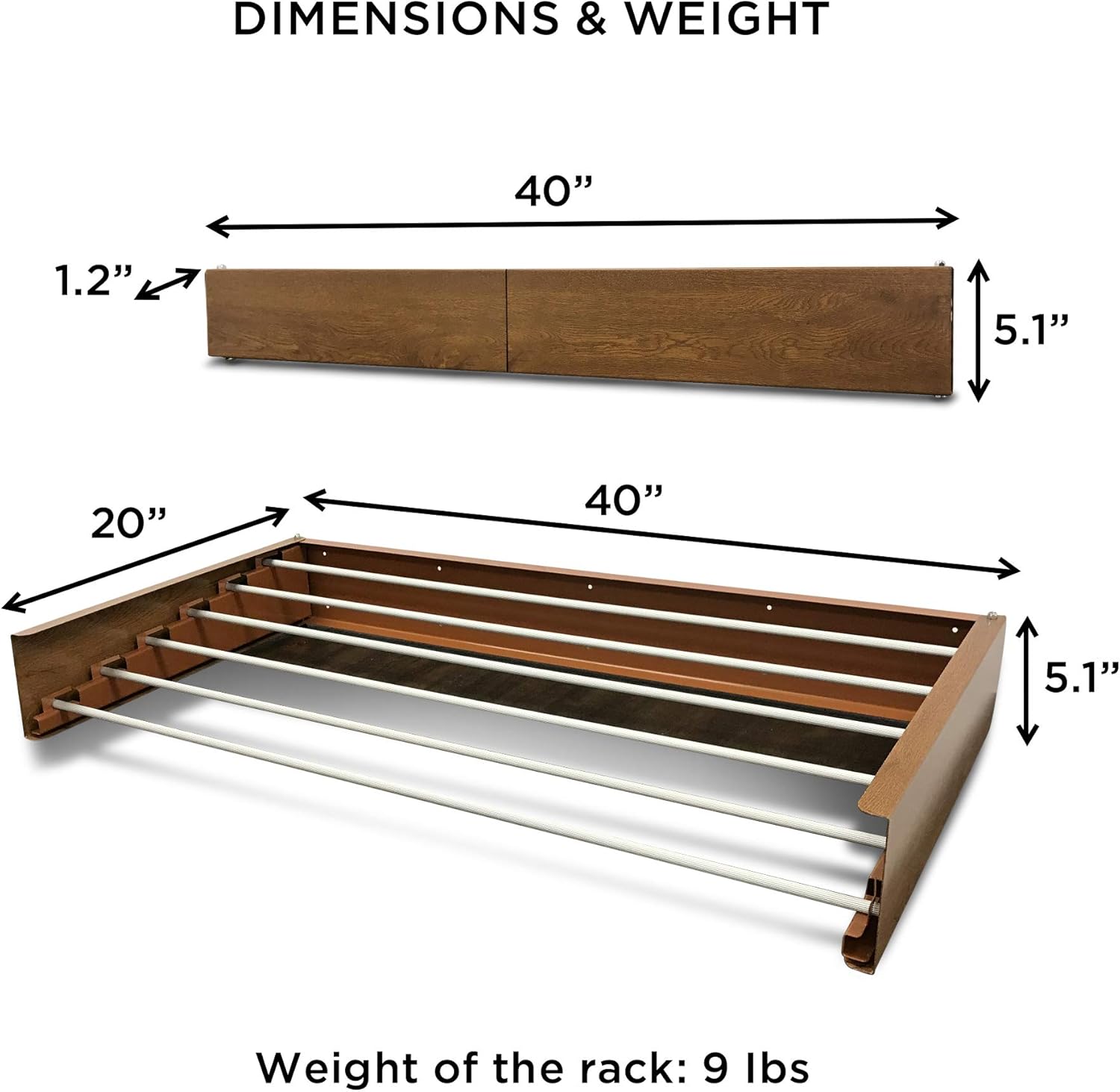 Step Up Laundry Drying Rack (40-INCH Wide - Wood-Look), Wall Mounted, Retractable Clothes Drying