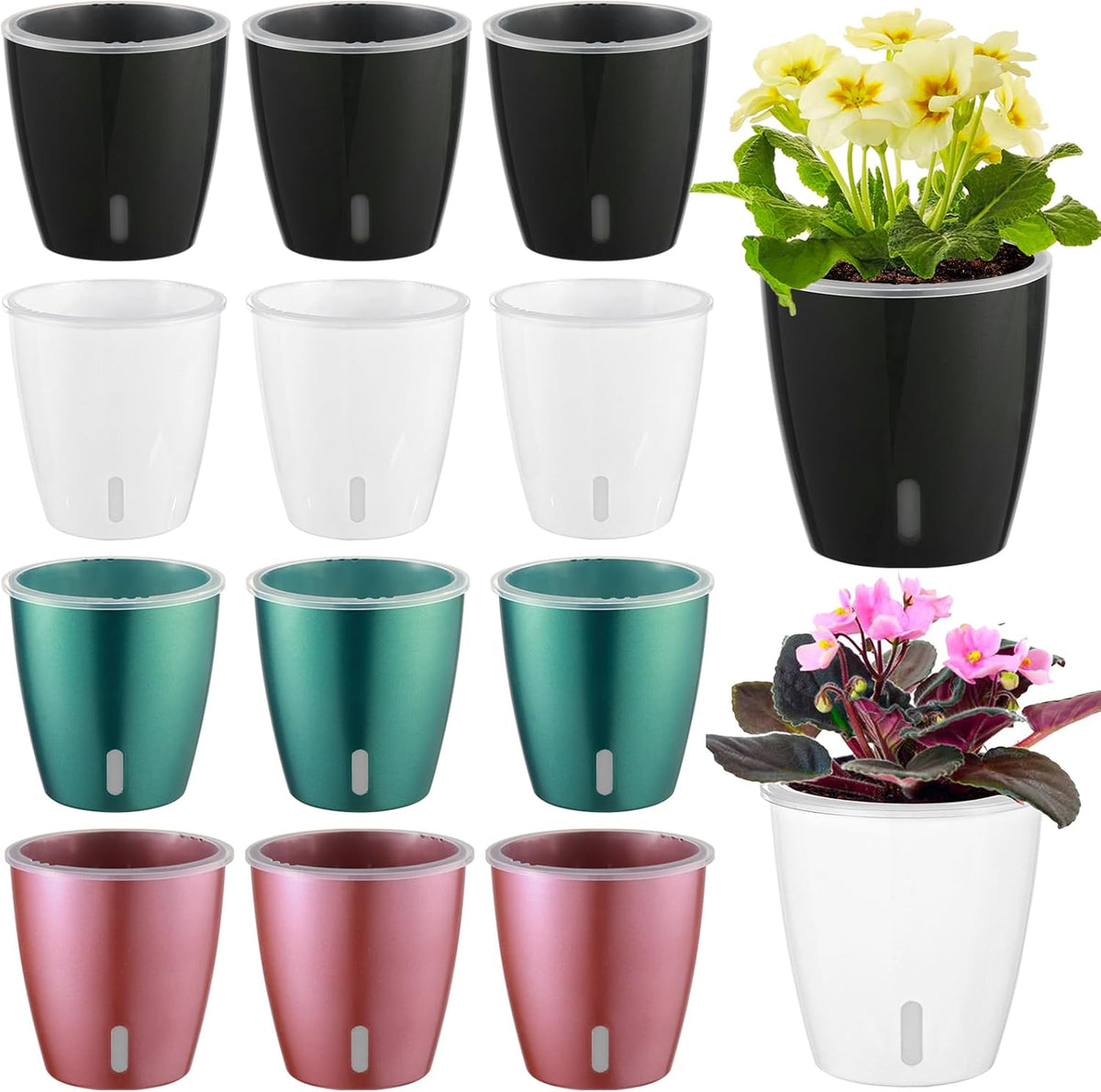 Self Watering Pots for Indoor Plants, 12-Pack 5'' Self Watering Planter with Drainage Holes, Small