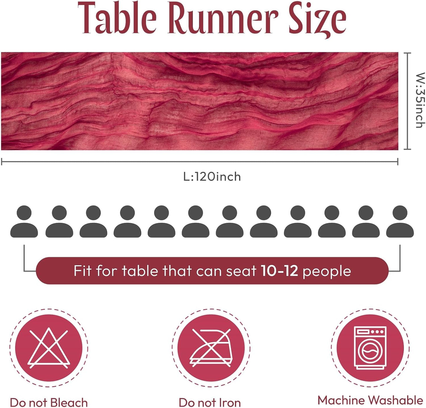 Sioloc Burgundy Red Cheesecloth Table Runner Fall Autumn Decor for Home 10ft Table Cloth for