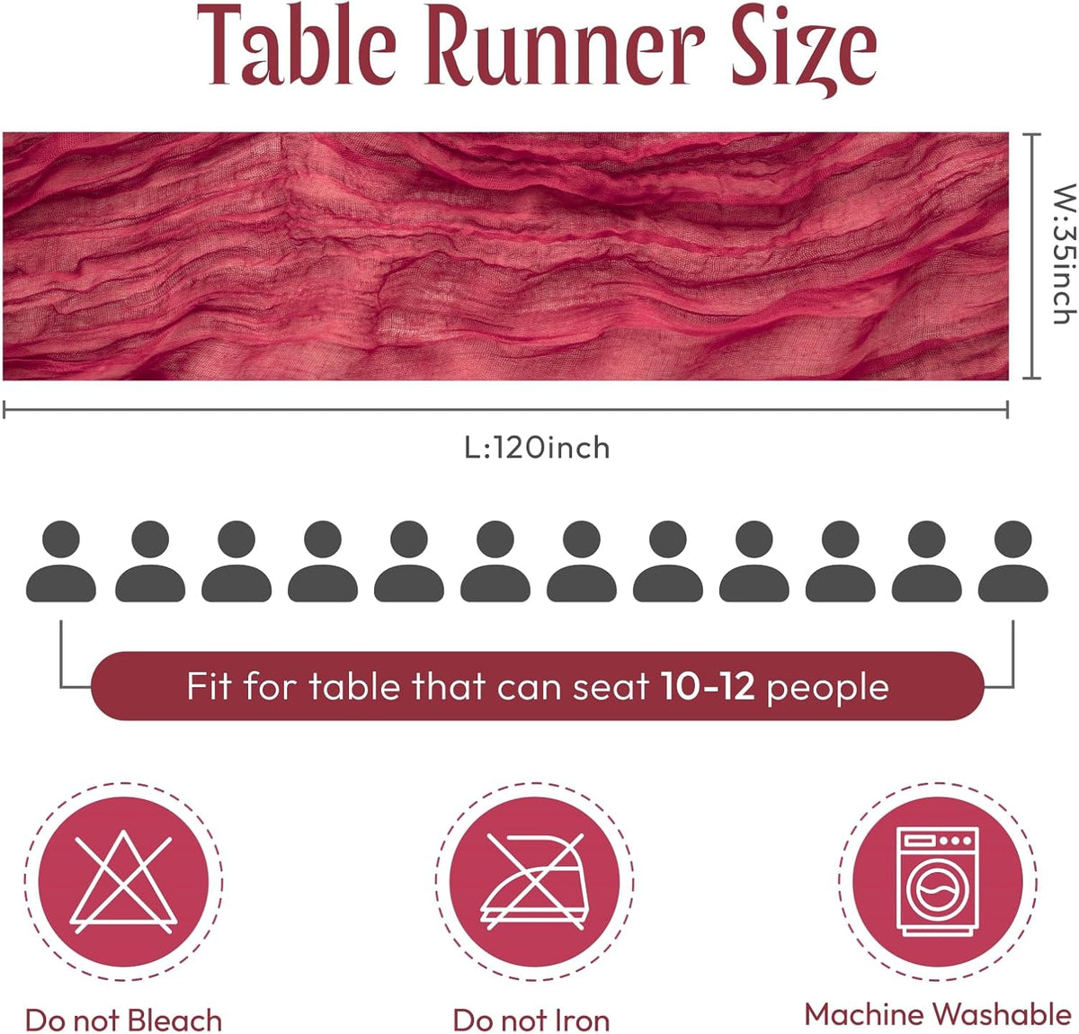 Sioloc Burgundy Red Cheesecloth Table Runner Fall Autumn Decor for Home 10ft Table Cloth for