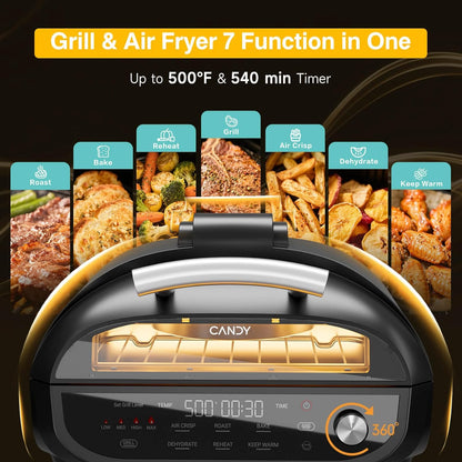 Indoor Grill and Air Fryer Combo with Ceramic Accessories, 7-IN-1 Digital Display, 5.2 QT Electric
