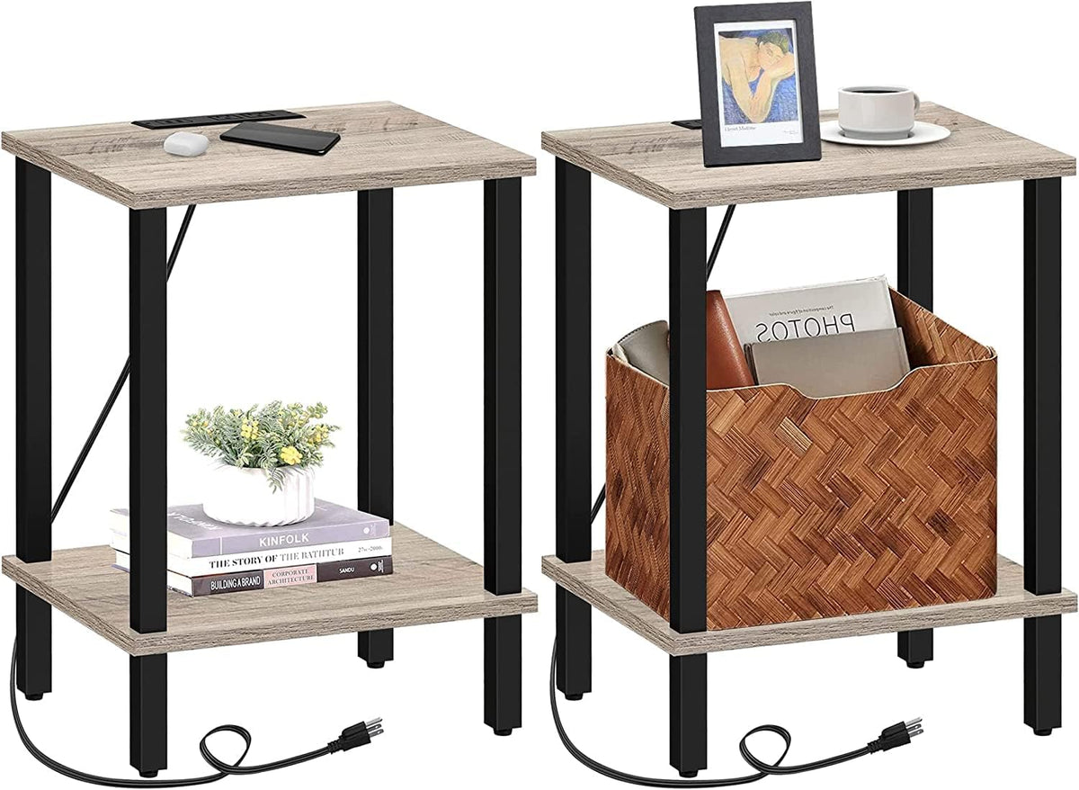 TUTOTAK End Table with Charging Station, Set of 2, Small Side Table, Nightstand Bedside Table