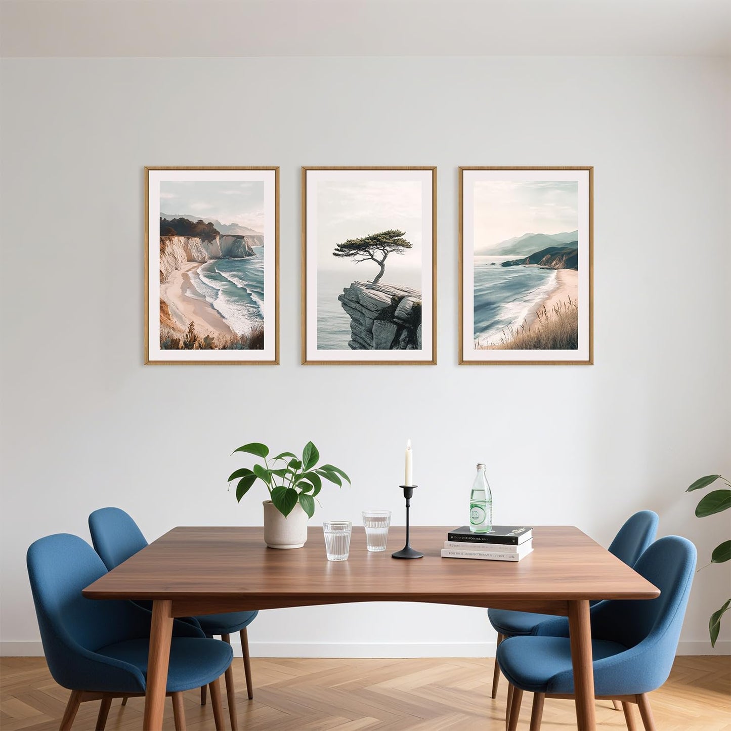 Celestdeco Amalfi Coastal Seascape Framed Canvas Wall Art Set, Summer Ocean Wall Decor