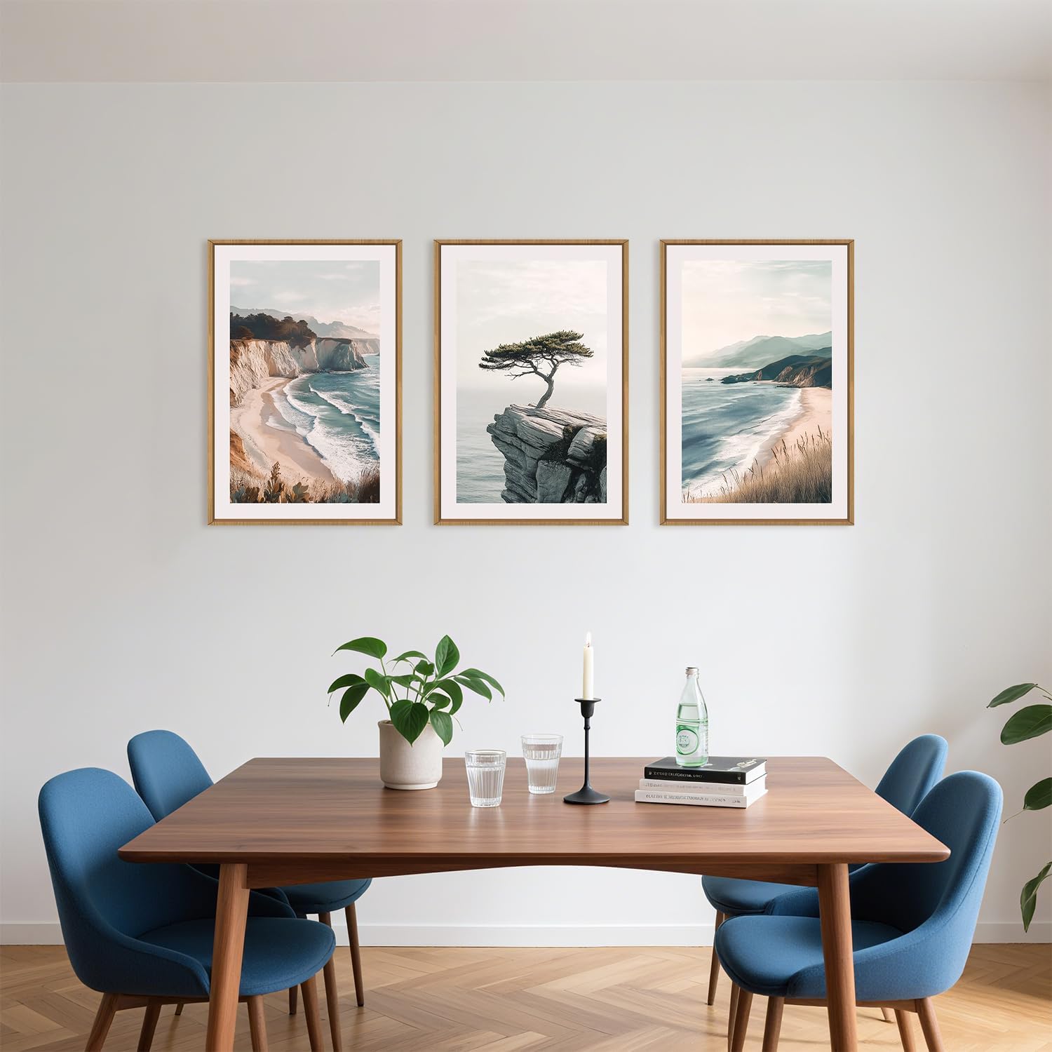 Celestdeco Amalfi Coastal Seascape Framed Canvas Wall Art Set, Summer Ocean Wall Decor