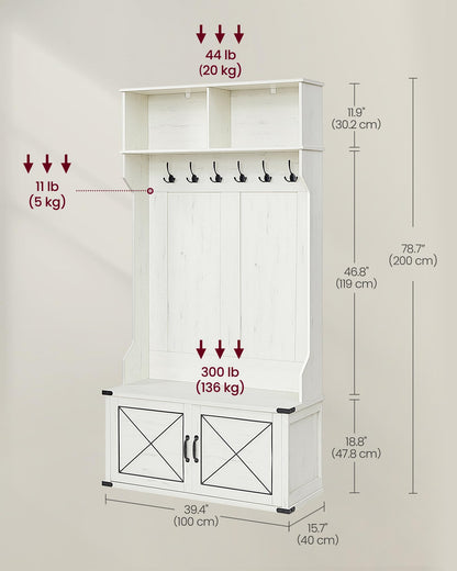 VASAGLE Hall Tree with Bench and Shoe Storage, Coat Rack with Shoe Bench, Shoe Cabinet, 2 Open