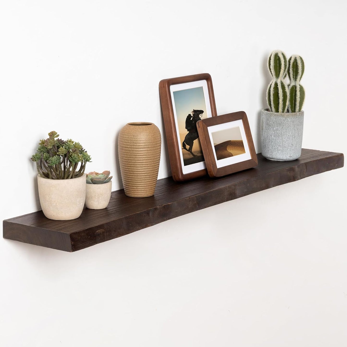 Fun Memories 40" Floating Shelves for Wall, Live Edge Solid Elm Wood Floating Shelf with Invisible