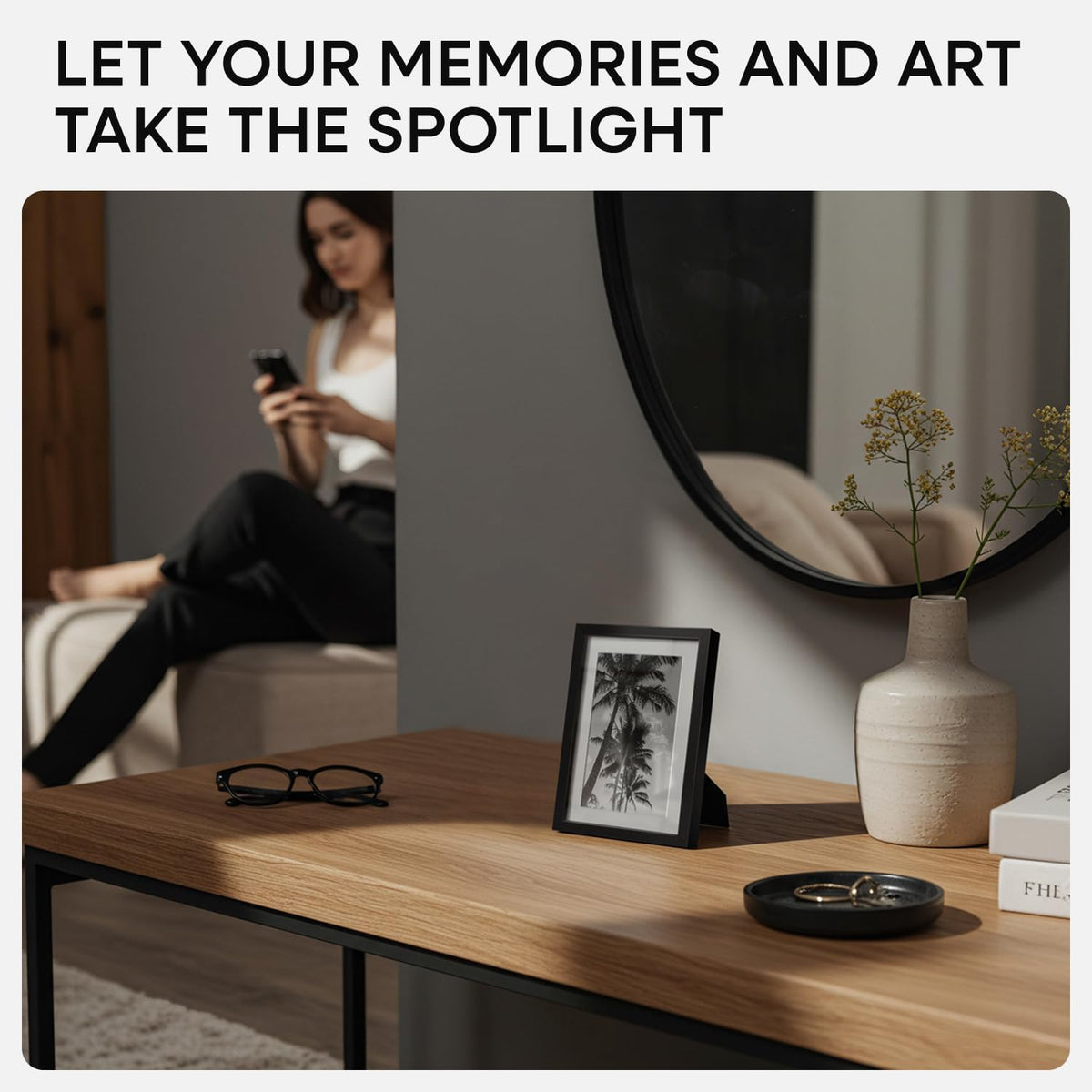 Homeforia 4x6 Picture Frame Black, High End Metal 4 x 6 Black Frames with Mat 3 x 5 for Art, 4x6