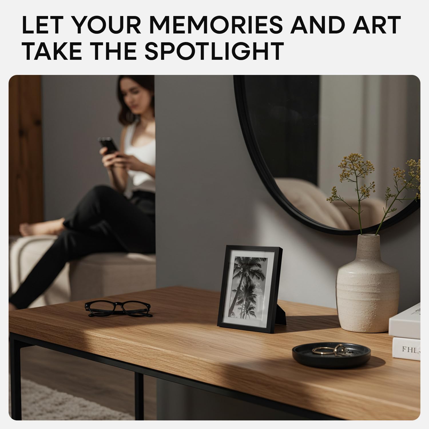 Homeforia 4x6 Picture Frame Black, High End Metal 4 x 6 Black Frames with Mat 3 x 5 for Art, 4x6