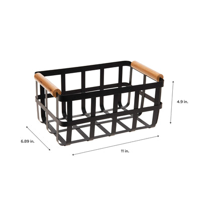 Simplify 2 Pack Rectangular Metal Storage Basket with Bamboo Handles | Large | Farmhouse Style Wire