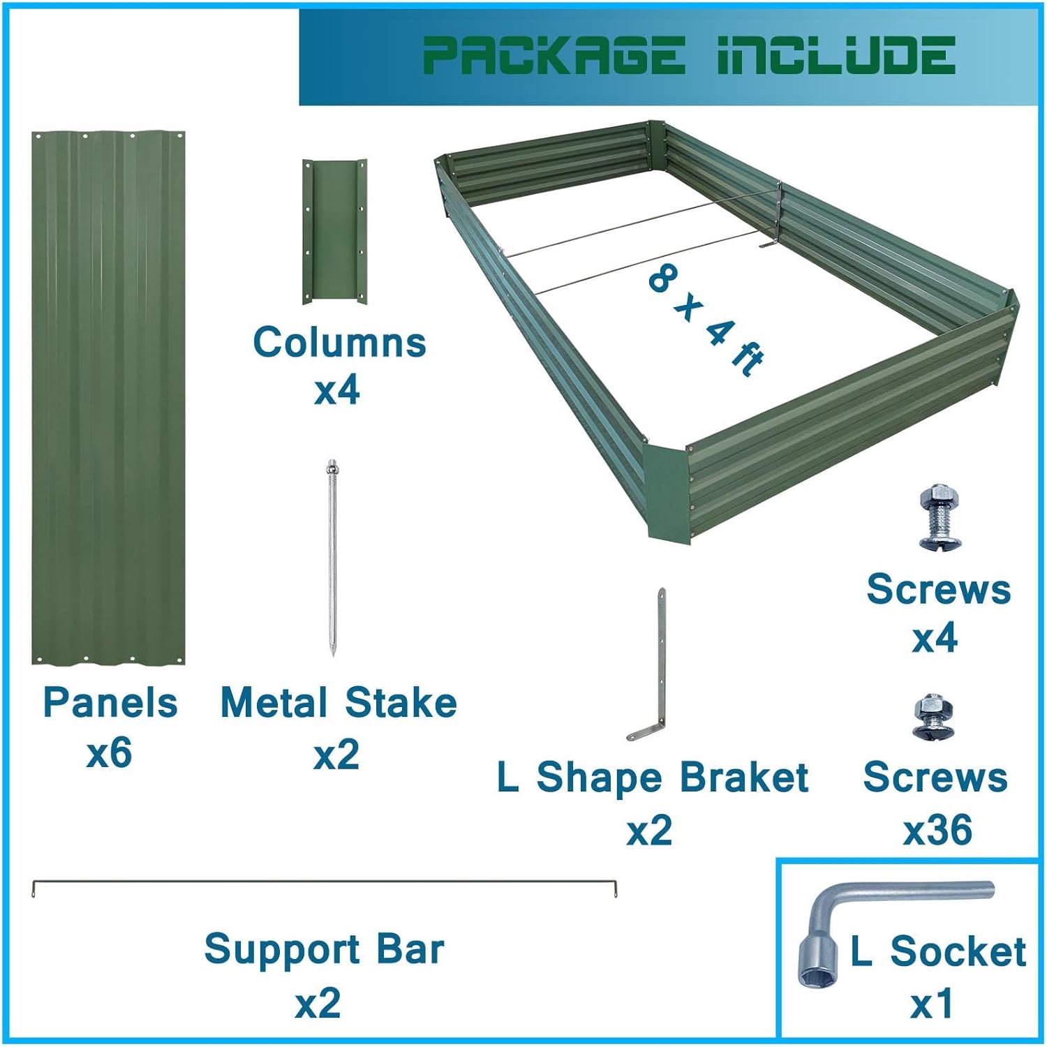 8x4x1ft Metal Raised Garden Bed Kit，Galvanized Garden Bed Box for Vegetables, Flowers, Herbs, and