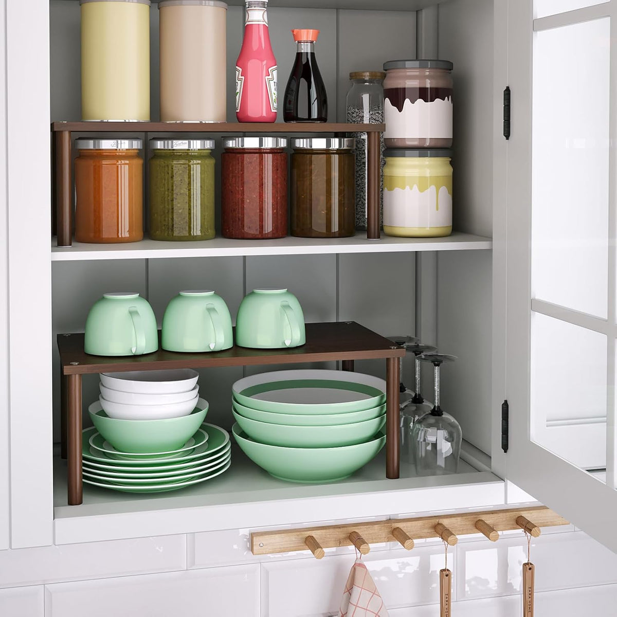 Cabinet Organizer Shelf(Set of 2),Kitchen Counter Shelves,Bamboo Spice Rack Countertop and