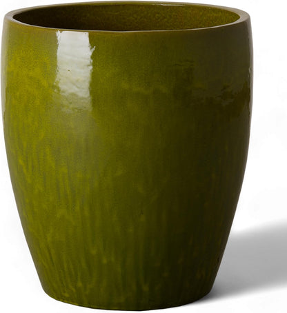 Emissary Bullet 18 in. Green Ceramic Round Planter (18 in. L x 18 in. W x 21 in. H) with Drainage