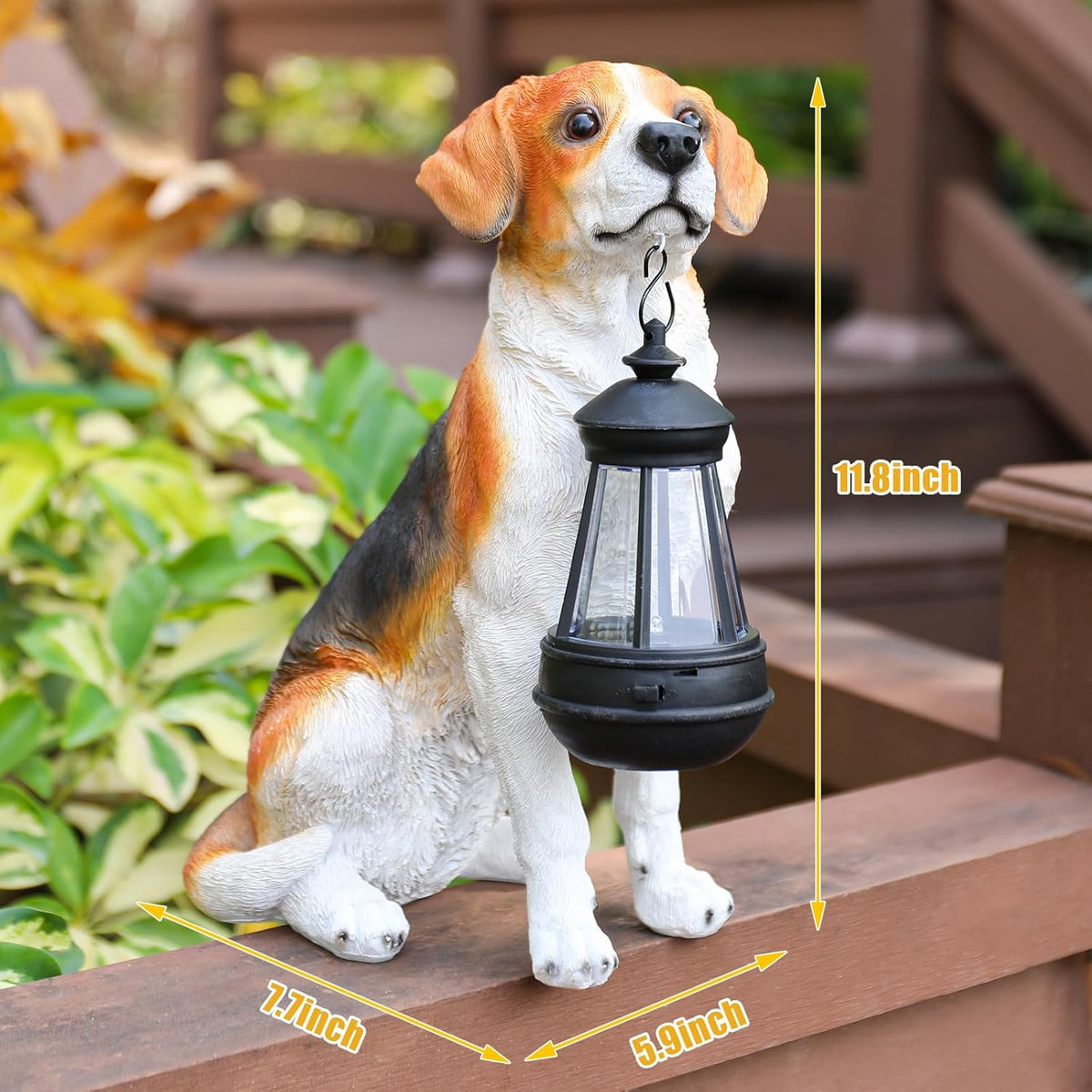 Solar Dog Statue Outdoor Decor - Beagle Dog Statue With Solar Lights for Patio, Lawn & Garden