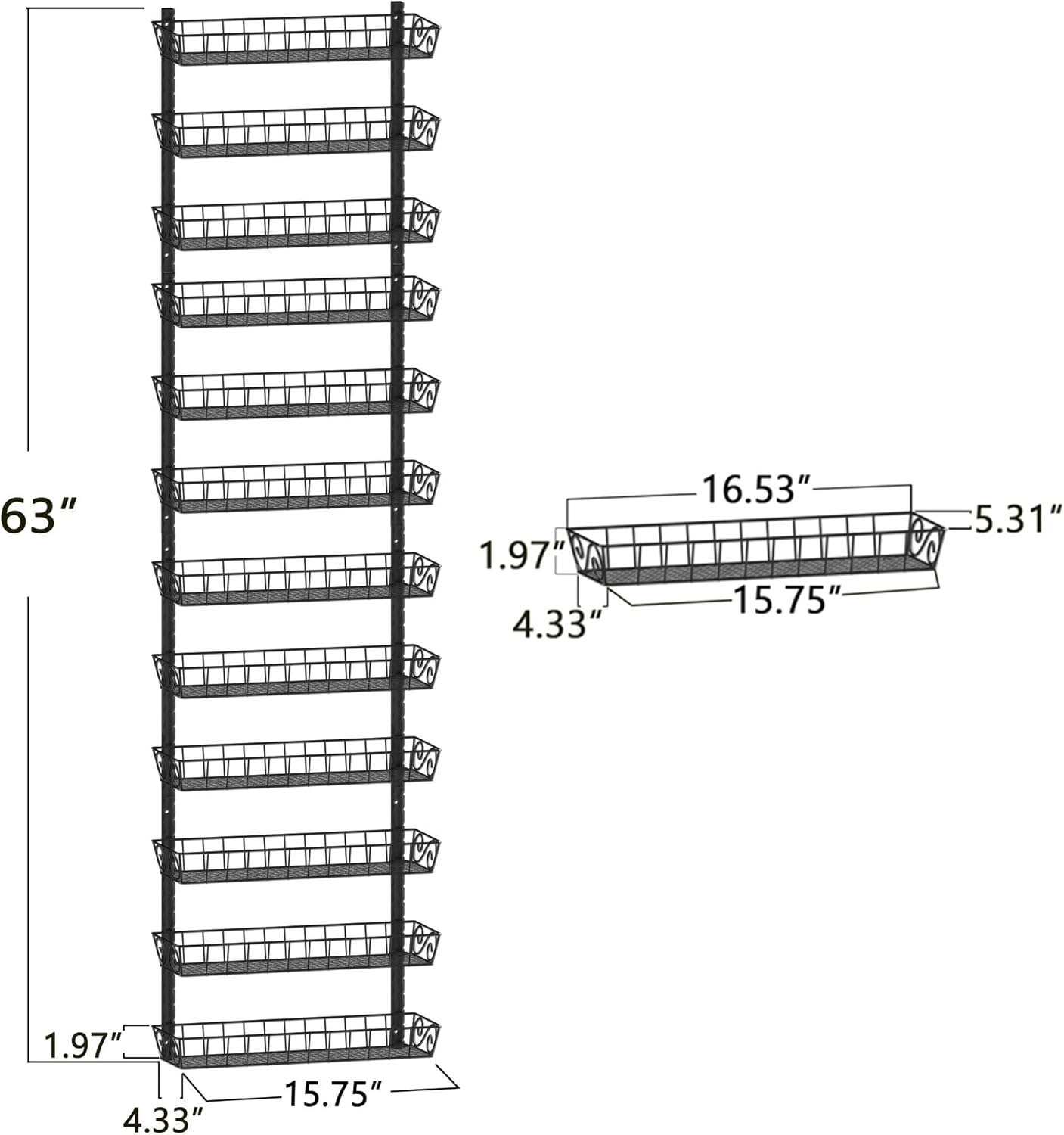 SWOMMOLY Adjustable Wall Mount Spice Rack Organizer, 12-Tier Dual-use (Multi-use) Hanging Spice