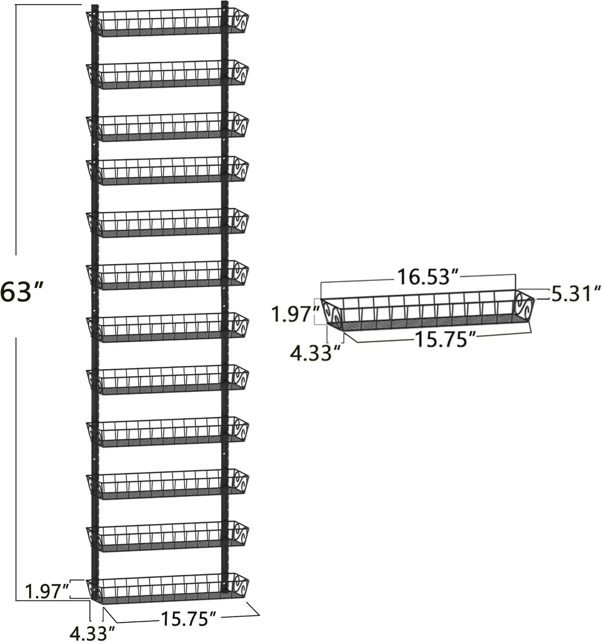 SWOMMOLY Adjustable Wall Mount Spice Rack Organizer, 12-Tier Dual-use (Multi-use) Hanging Spice