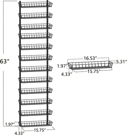SWOMMOLY Adjustable Wall Mount Spice Rack Organizer, 12-Tier Dual-use (Multi-use) Hanging Spice