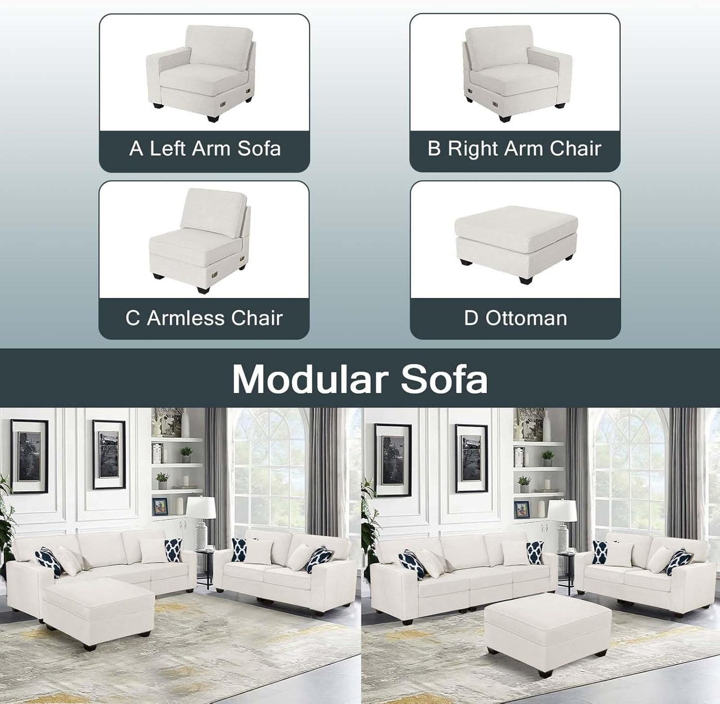 L Lengend Vansen Modular Sectional Sofa U Shaped Couch with Ottoman Modern Reversible Corner