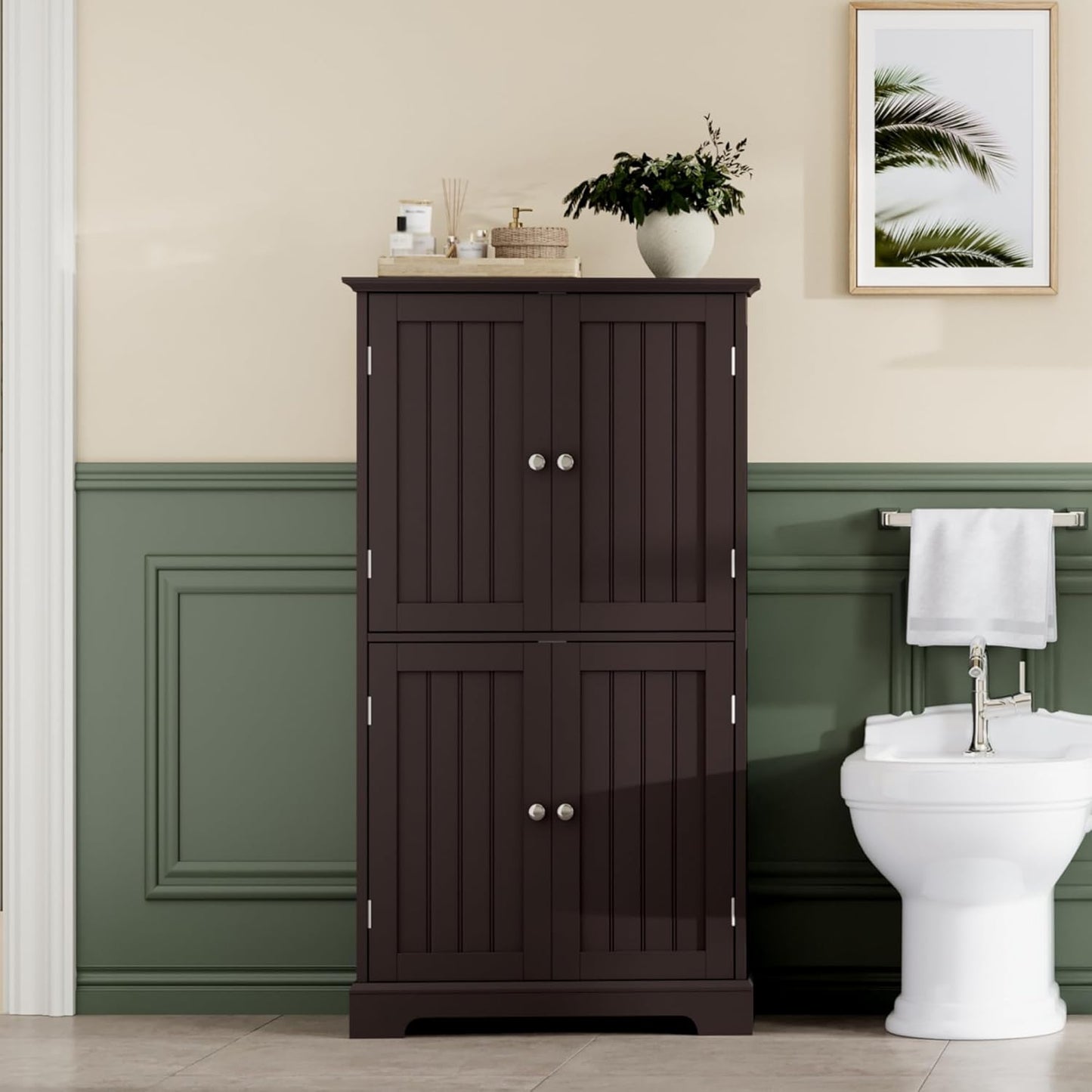 ChooChoo Bathroom Floor Cabinet, Modern Bathroom Storage Cabinet with 4 Doors and Adjustable