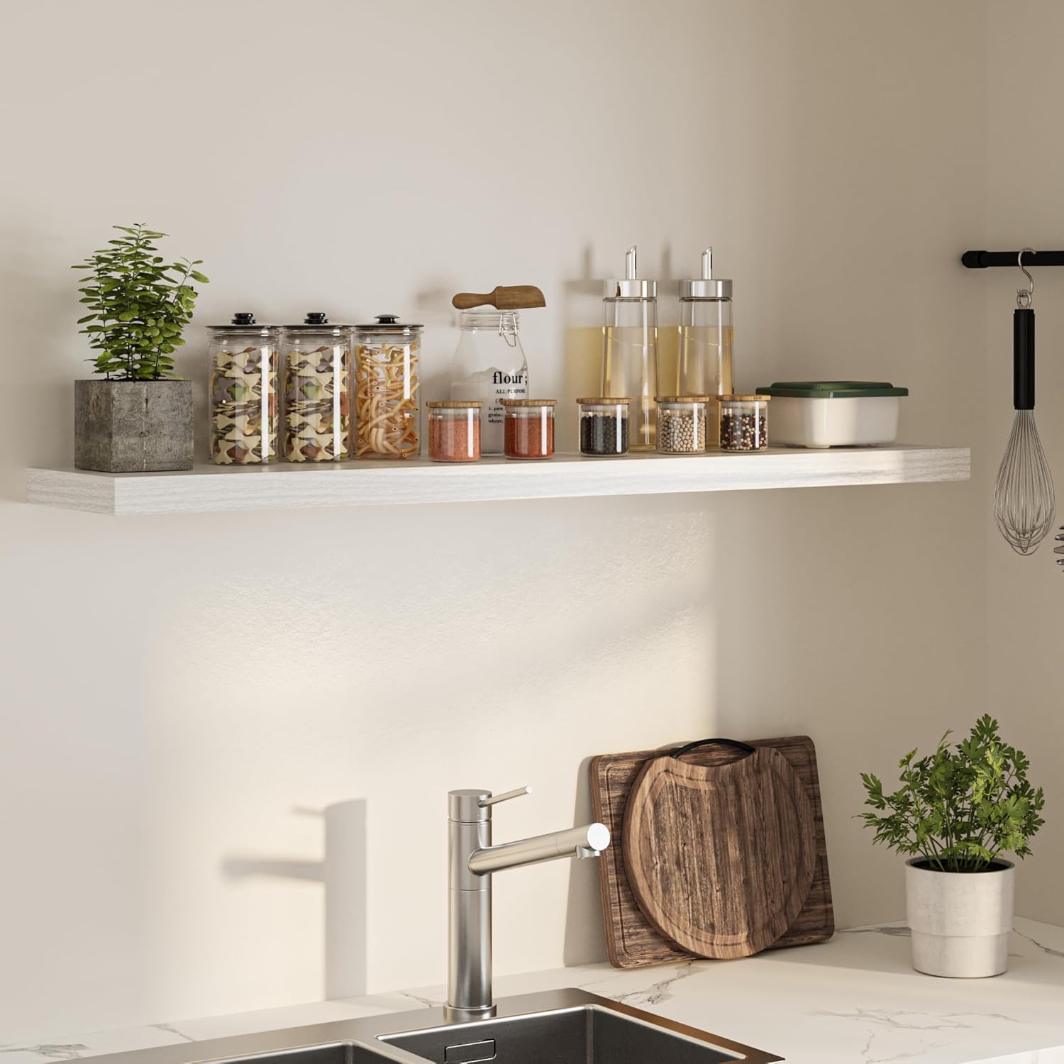 Floating Shelves for Wall, 55"W x 9.3"D x 1.5"H, Long Wooden Wall Mounted Display Shelves with