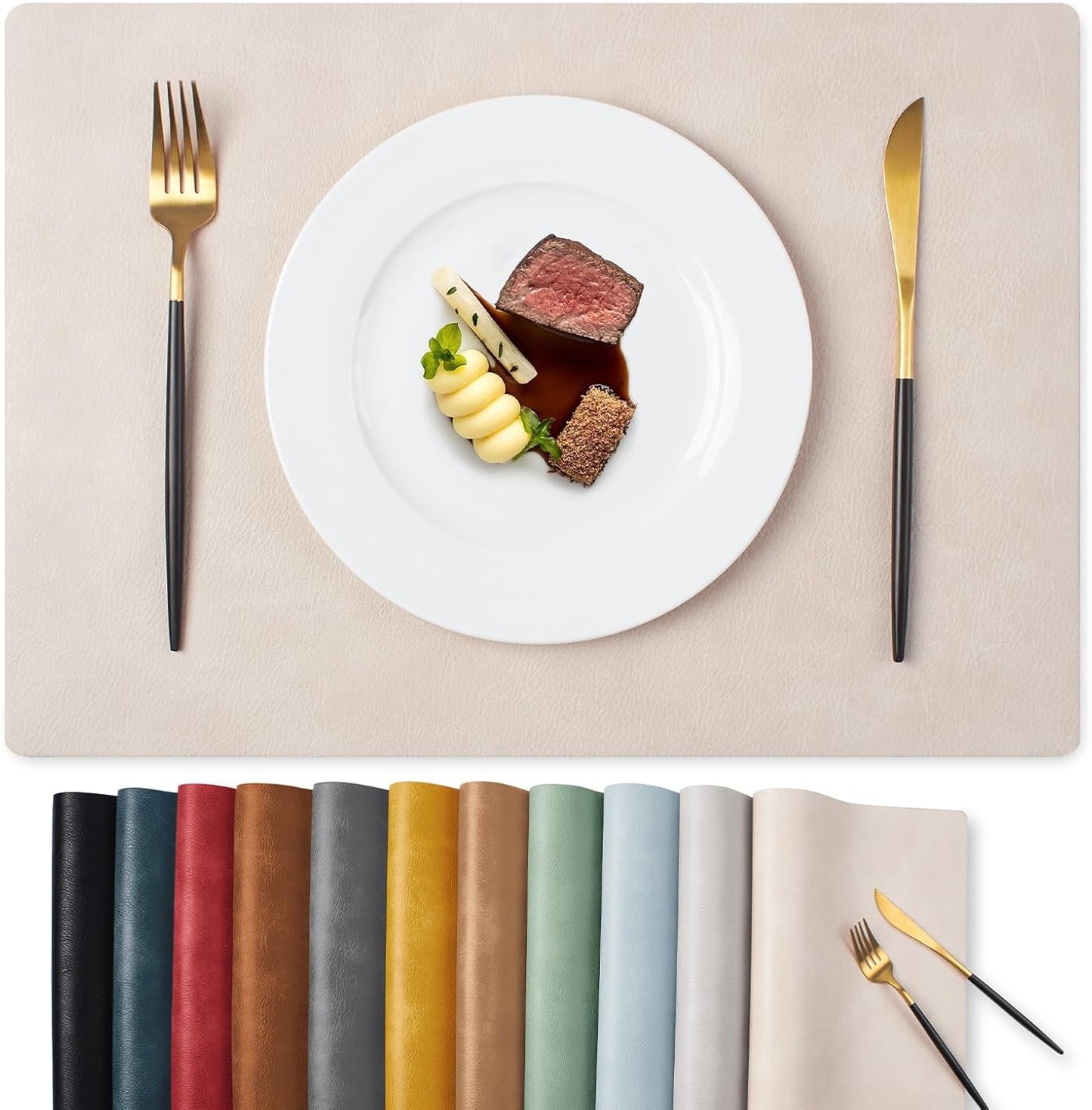 MOSAYT Vinyl Placemats Set of 6-12 X 17 Inch - Faux Leather 100% Waterproof Oil-Proof Wipeable PU