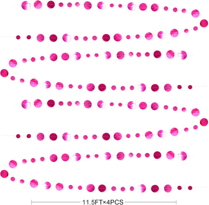 Hot Pink Party Decorations Circle Dots Garland Metallic Rose Pink Hanging Paper Polka Dots Streamer