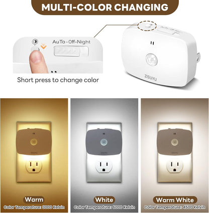 ZISUYU Plug-in LED Backlit Night Light with Motion Sensor & Dusk to Dawn Sensor, 10-60lm Dimmable