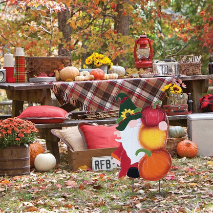 YEAHOME Fall Decorations Outdoor, Metal Gnome with Pumpkin Decorative Garden Stakes for Fall Decor