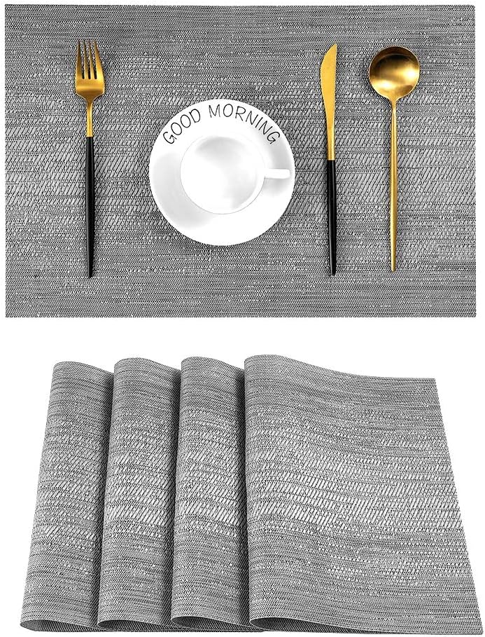 Leetaltree Grey Placemats, Heat Resistant Non-Slip Place mats for Dining Table, Washable Durable