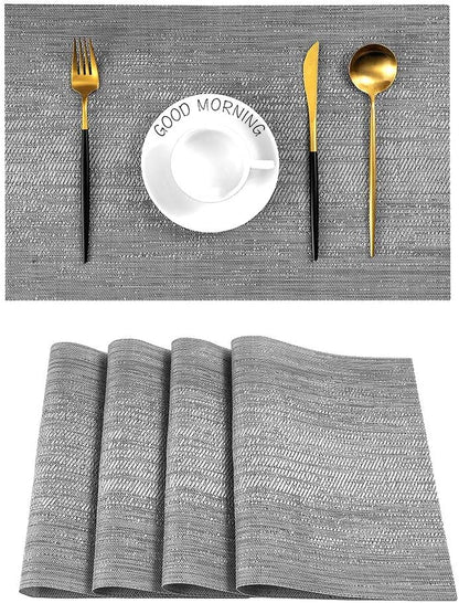 Leetaltree Grey Placemats, Heat Resistant Non-Slip Place mats for Dining Table, Washable Durable