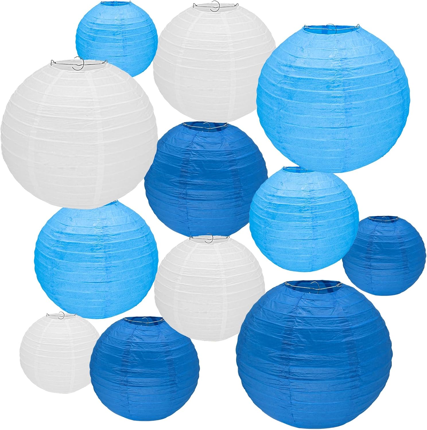 12Pcs Round Paper Lanterns Assorted Sizes (6" 8" 10" 12") for Home Decor, Restaurant, Church