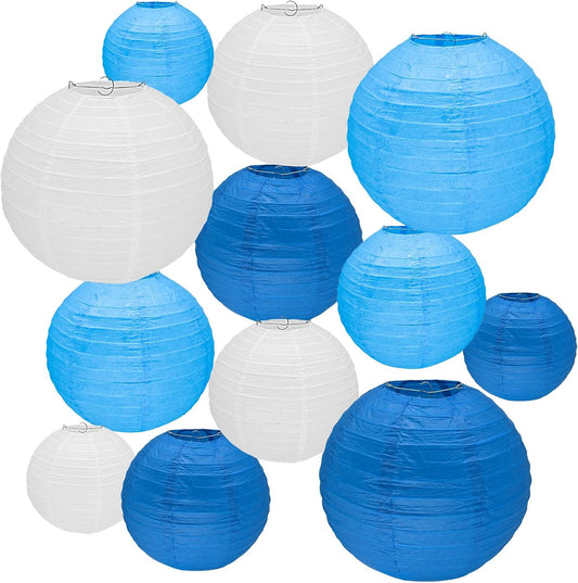 12Pcs Round Paper Lanterns Assorted Sizes (6" 8" 10" 12") for Home Decor, Restaurant, Church