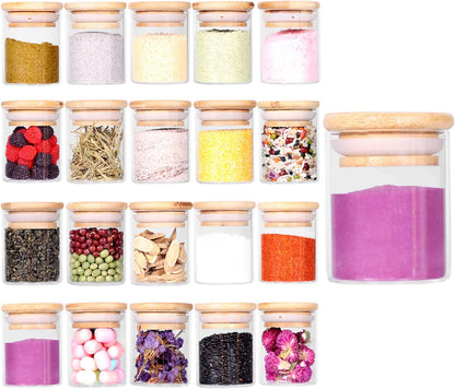 Spice Jar Set,2.5oz 20 Piece Glass Jar with Bamboo Airtight Lids and Labels, Mini Clear Food