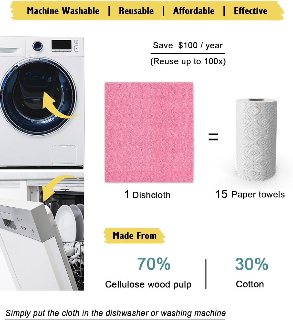 Swedish Dishcloths - 10 Pack Reusable Kitchen Dishcloths - Ultra Absorbent Dish Towels for Washing