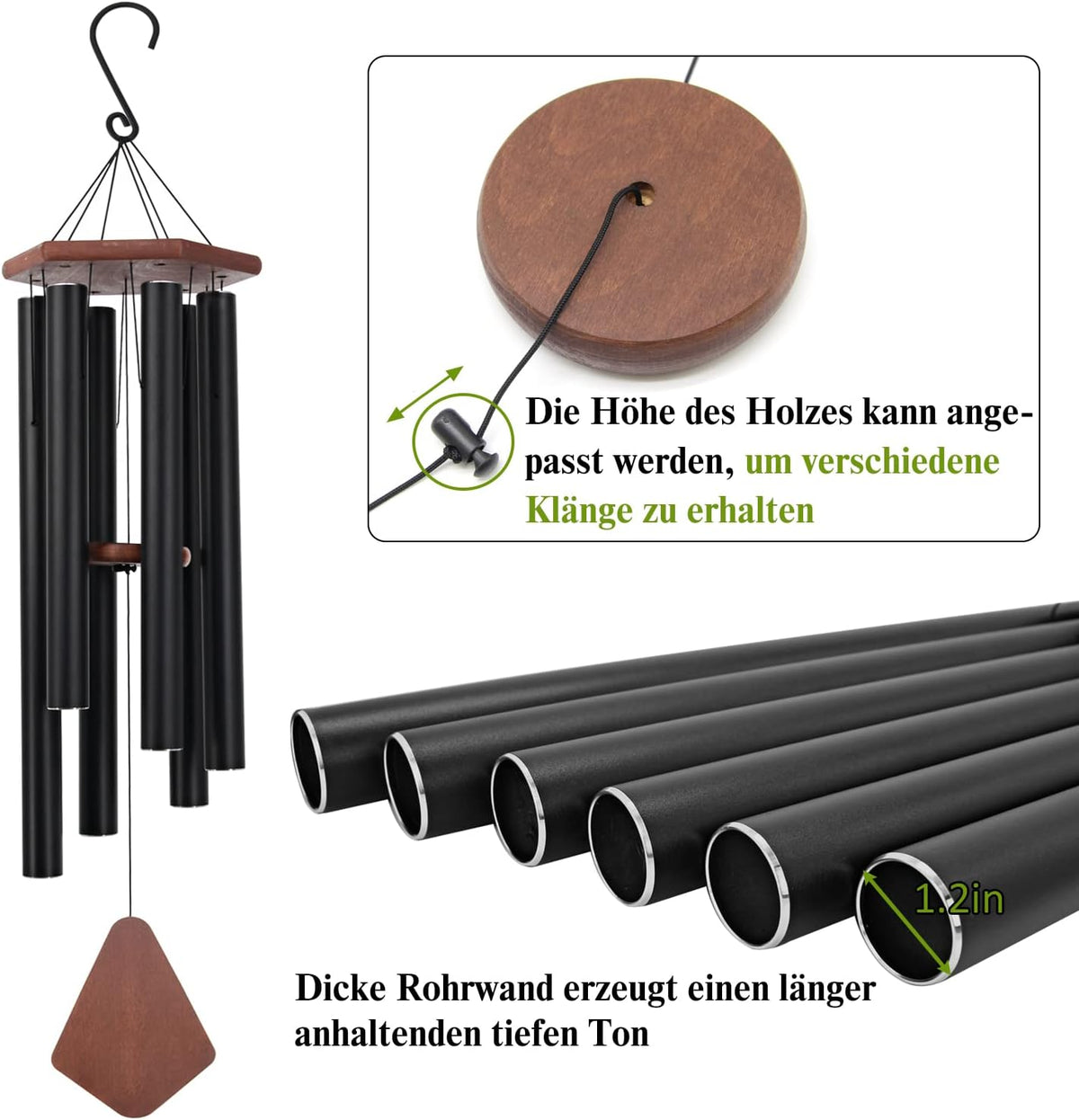 Wind Chimes for Outside Large Deep Tone, 44 Inch Black Memorial Windchimes, Outdoor Wind Chimes