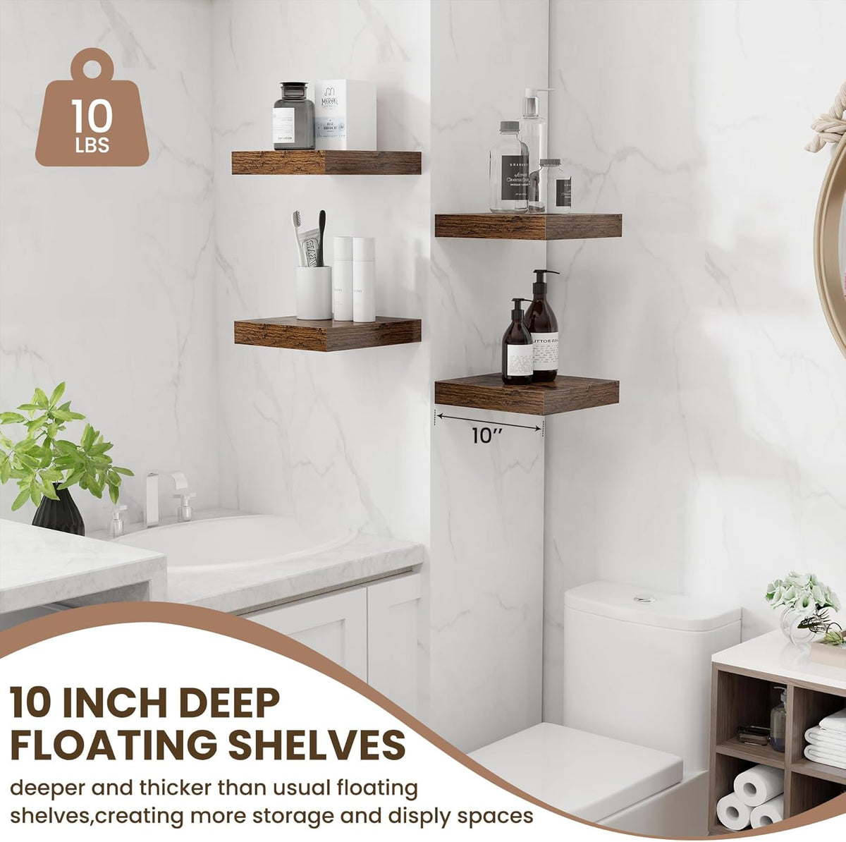 Fun Memories Floating Shelves for Wall - 10" x 10" Wood Shelf with Invisible Bracket - Deep
