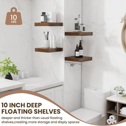 Fun Memories Floating Shelves for Wall - 10" x 10" Wood Shelf with Invisible Bracket - Deep
